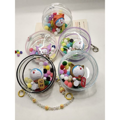 202512公分娃包外出溜娃包pvc透明圆形包棉花娃娃展示包链条水桶