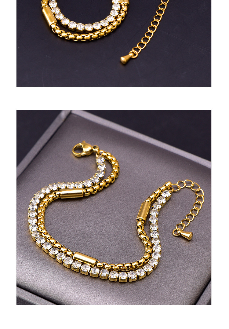 Fashion Square Titanium Steel Layered Plating Inlay Zircon Bracelets 1 Piece display picture 4