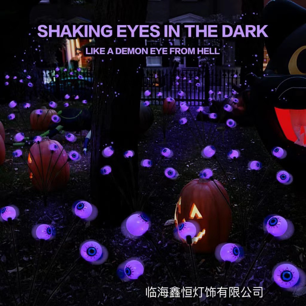 Transfronterizo al aire libre Halloween globos oculares horror Cadena de luz solar patio jardín diseño impermeable tierra lámpara Decoración