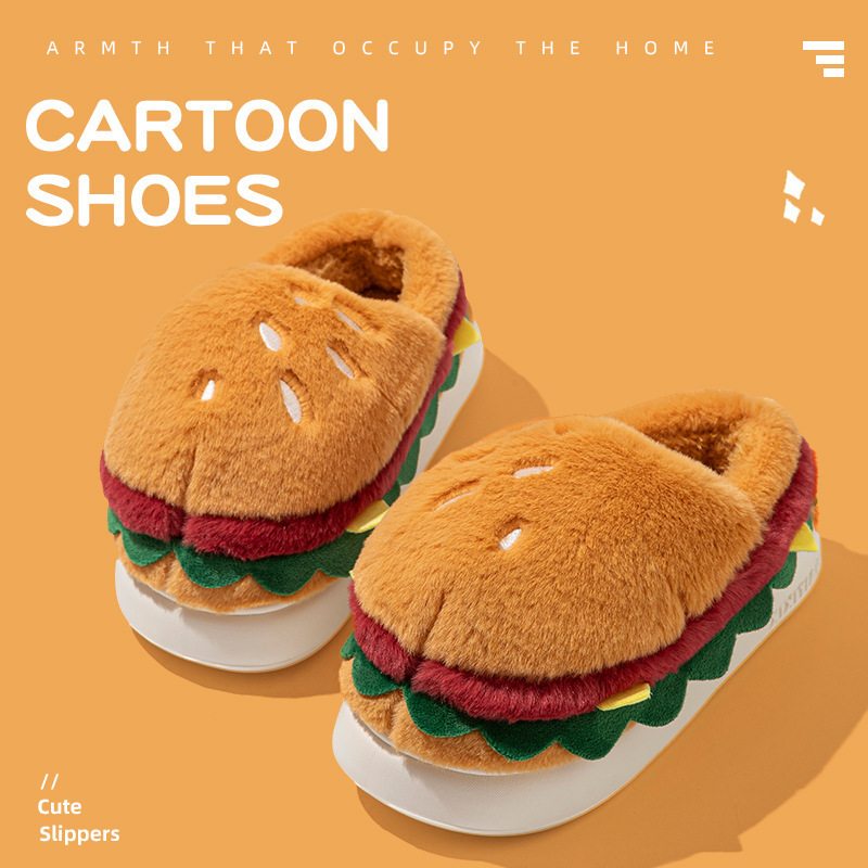 Cute Hamburger-Shaped Home Cotton Slippers for Women, Autumn and Winter Plush Cotton Shoes, Women's Slippers, Men's Closed-Toe Slippers, Maternity Shoes, Women's Shoes Cute Hamburger-Shaped Home Cotton Slippers for Women, Autumn and Winter Plush Cotton Shoes, Women's Slippers, Men's Closed-Toe Slippers, Maternity Shoes, Women's Shoes