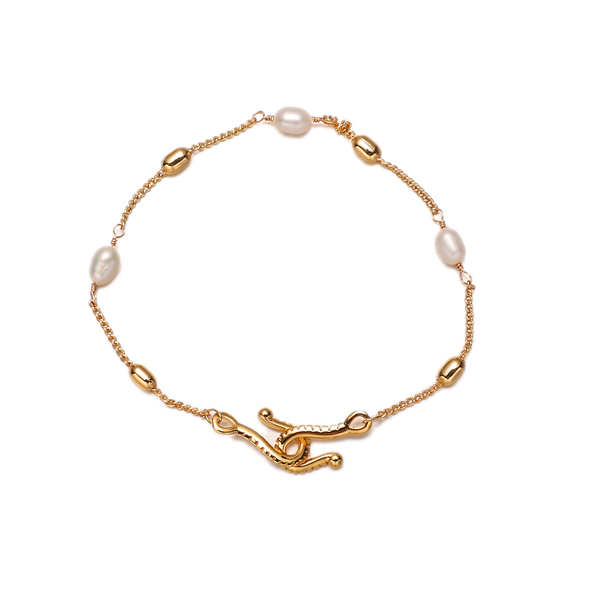 Bronce chapado en oro de 18 quilates lujoso pulsera de perlas de alta calidad joyería de perlas naturales de moda simple viento de verano nuevo