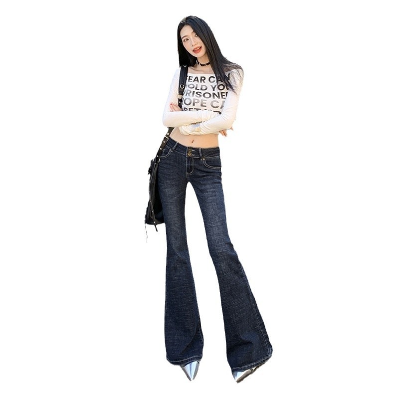 아메리칸 스타일 매운 청바지 여성의 가을 2024 새로운 낮은 허리 좁은 슬림 핏 슬림 올 매치 매운 바지