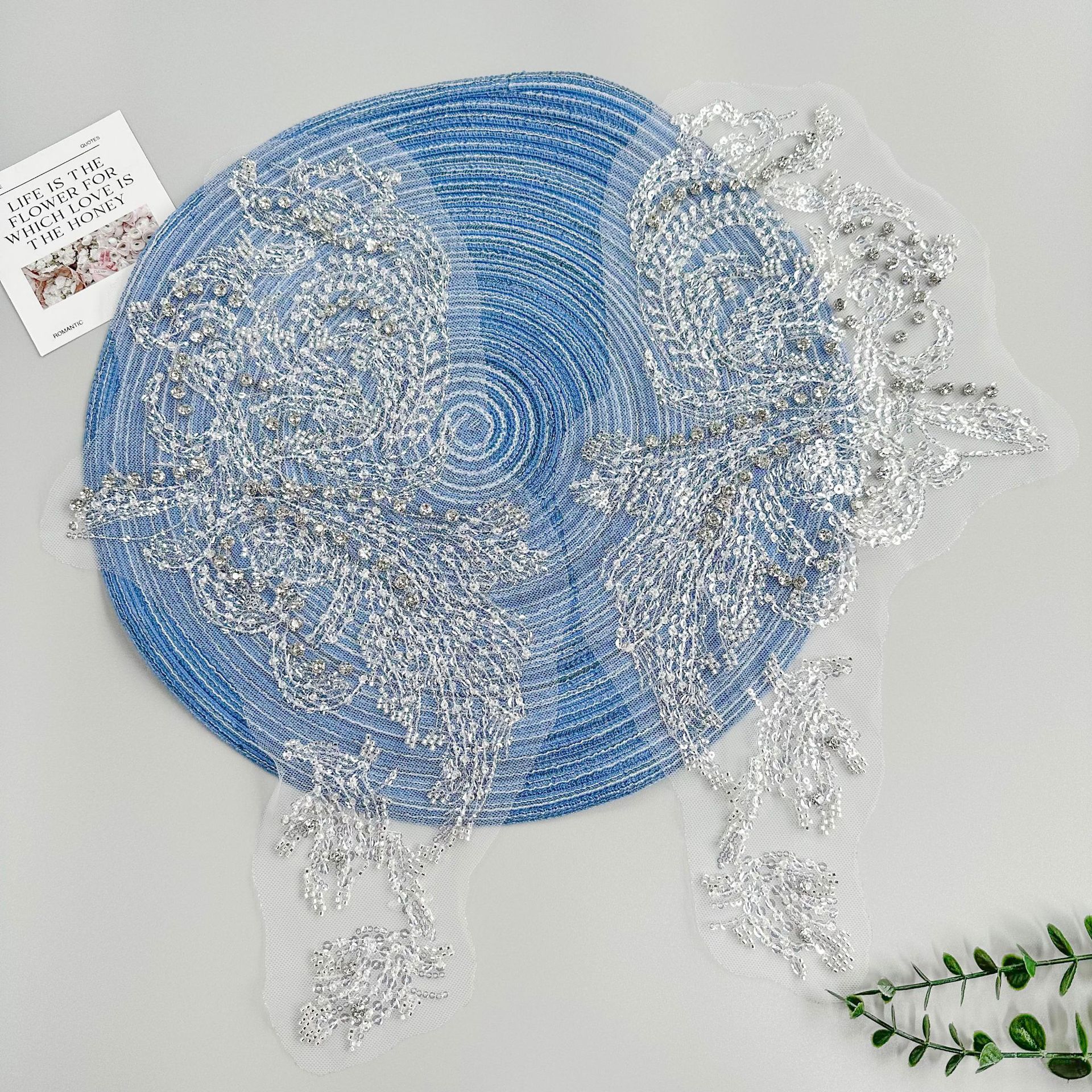 Silver Ash Beaded Lace Patch Wholesale| Vestido de boda collar flor decoración sequin bordado accesorios| Alta densidad