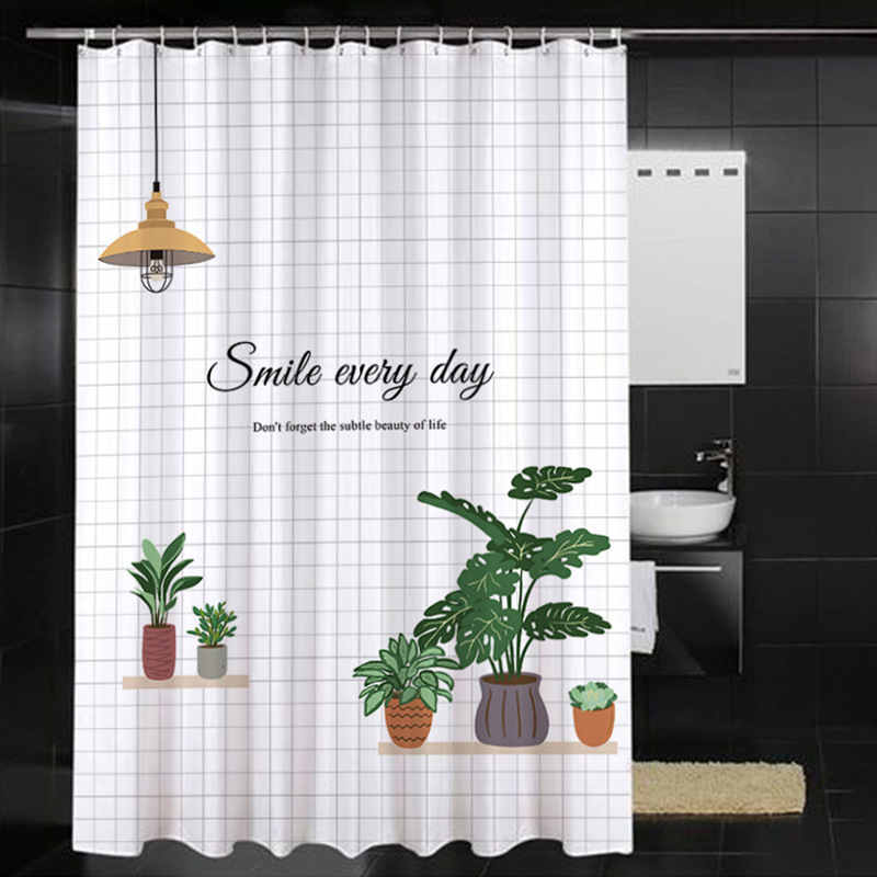 Shower Curtain Scandinavian Ins Waterproof Plant Small Fresh Toilet Bathroom Bathroom Shower Water-Proof Punch-Free Partition Curtain