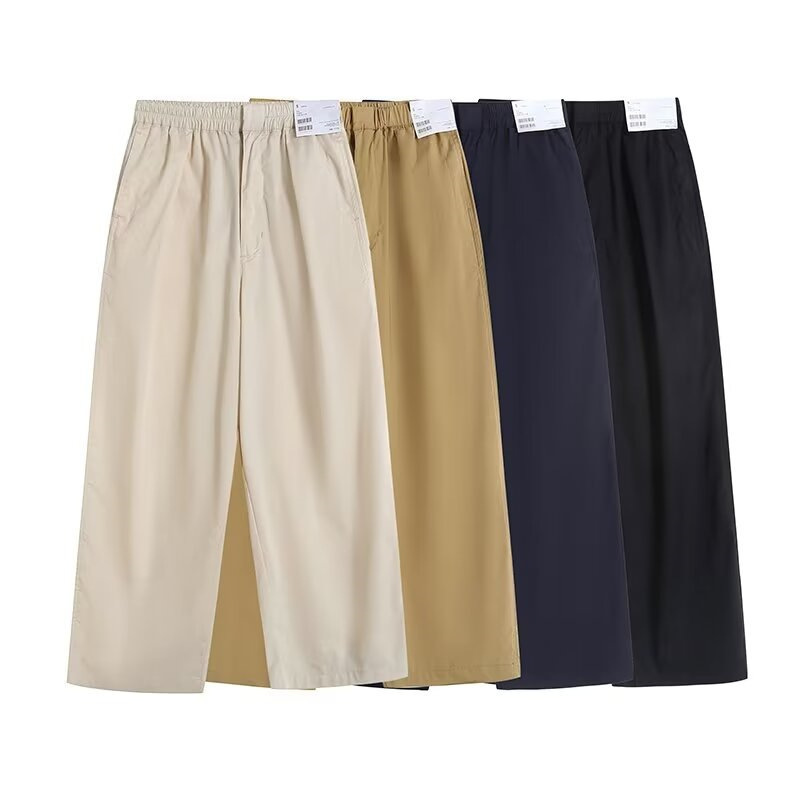 Fitting room! Spring and summer women's work pleated slimming cotton narrow mouth elastic waist cropped casual pants 467043