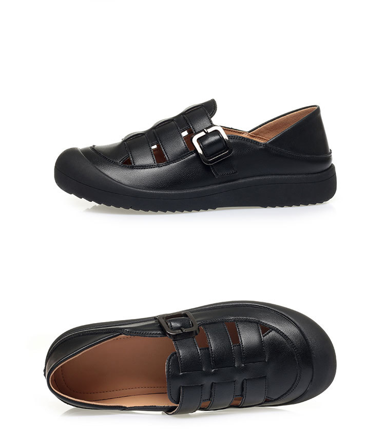 Sandal nữ mũi nhọn da bò thật đế dày thoáng khí — đen chi tiết 17