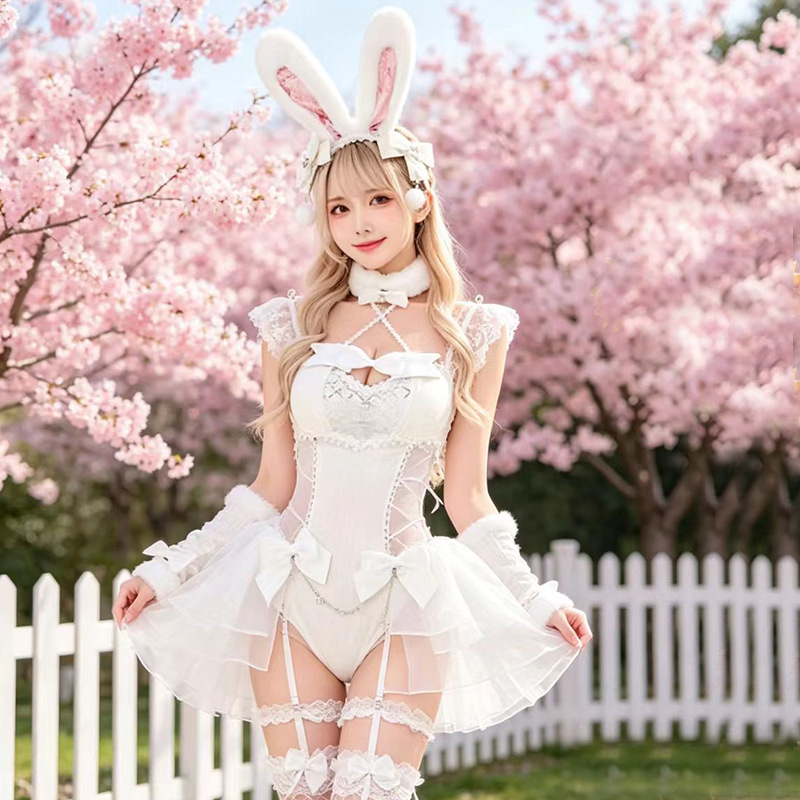Cross-border bridal puffy princess sheer mesh dress sexy seductive nightgown set cosplay bunny girl outfit pure desire