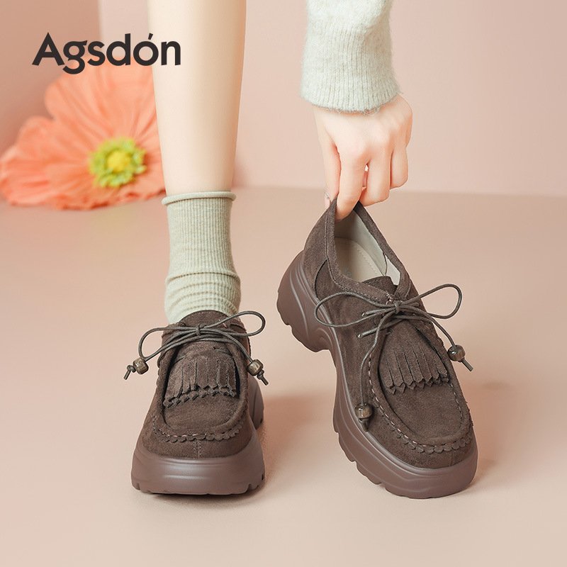 Zapatos de Lefour de fondo grueso para mujeres 2025 nuevos zapatos de caño con bordas retrógradas casuales zapatos de canguro suaves