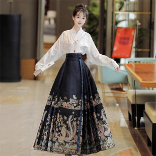 Phoenix Feather New Chinese Style Red Brocade Floral Horse Mane Skirt National Style Ming Dynasty Hanfu Women's Heavy Craft Half Skirt for Daily Commute