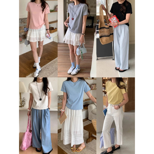 3th Morning Sun Island Korean version simple temperament slim short-sleeved T-shirt ZY2838