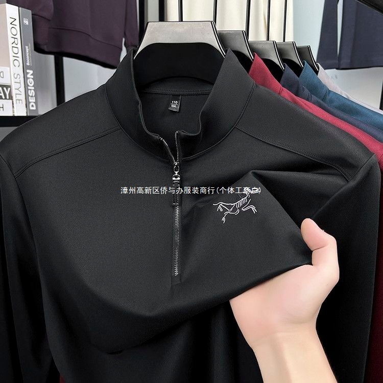 鸟家刺绣款...时尚2025商务男士拉链T恤打底户外卫衣立领休闲长袖|undefined