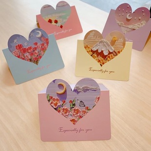 Love Greeting Card, Heart and Moon Stereo Oil Painting Greeting Card, Flowers, Teacher's Day Greeting Card, Chinese Valentine's Day Card, Birthday Holiday