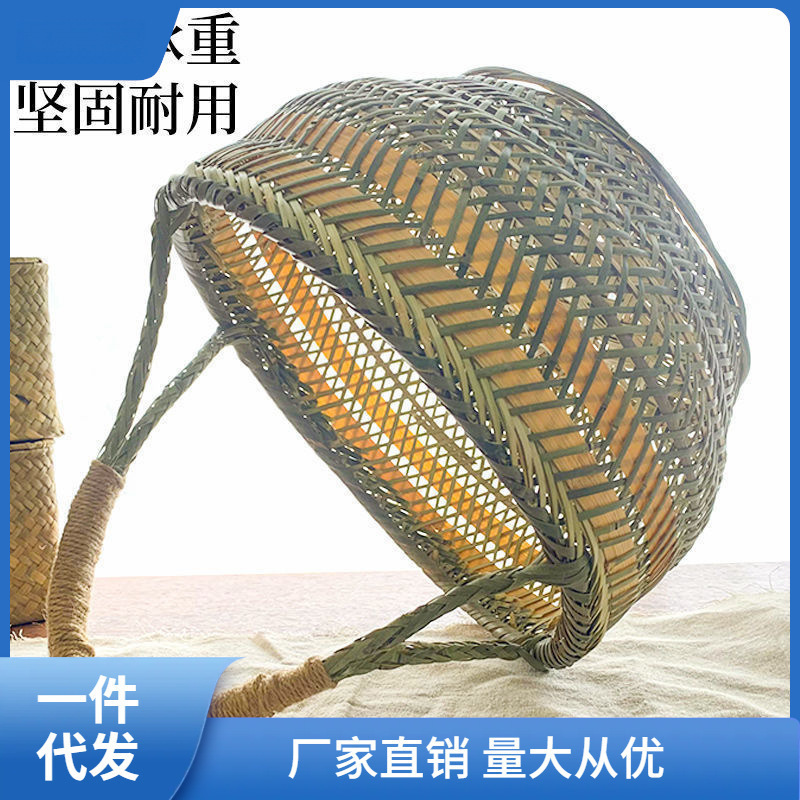 手持ちの大きな竹かご、竹編みの家庭用果物狩り、野菜かご、卵、小さな竹かご、収納かご|undefined