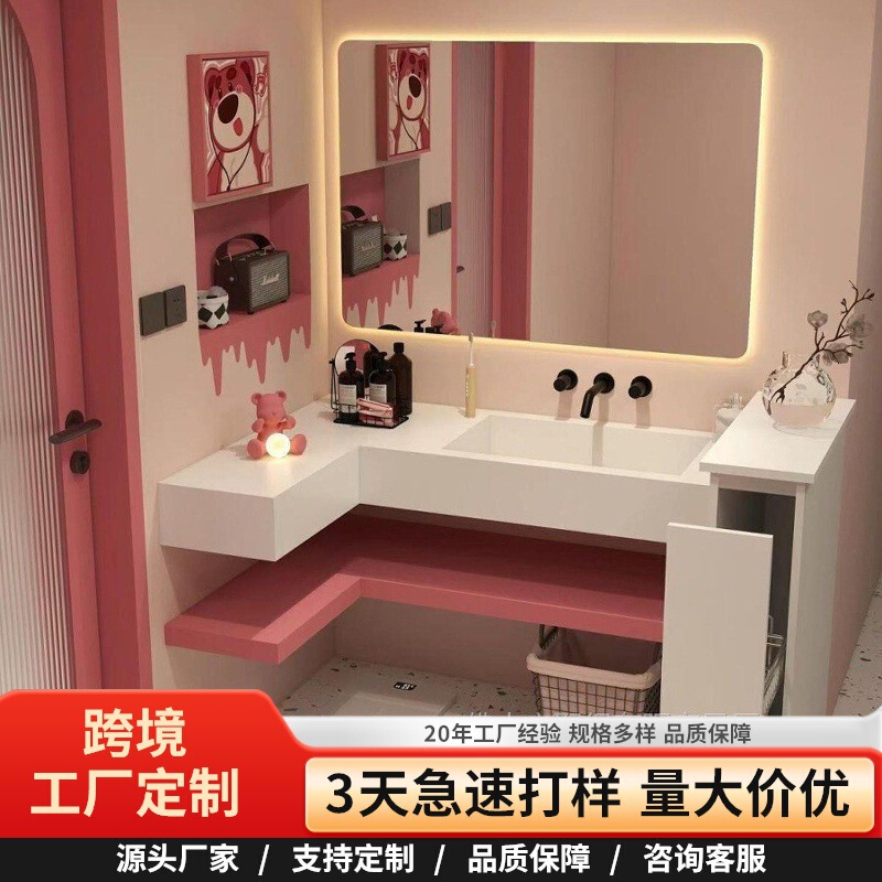 Corner Stone Slab Corian Seamless Ceramic Integrated Basin Bathroom Cabinet Set Washbasin Vanity Simple Design Corner Stone Slab Corian Seamless Ceramic Integrated Basin Bathroom Cabinet Set Washbasin Vanity Simple Design