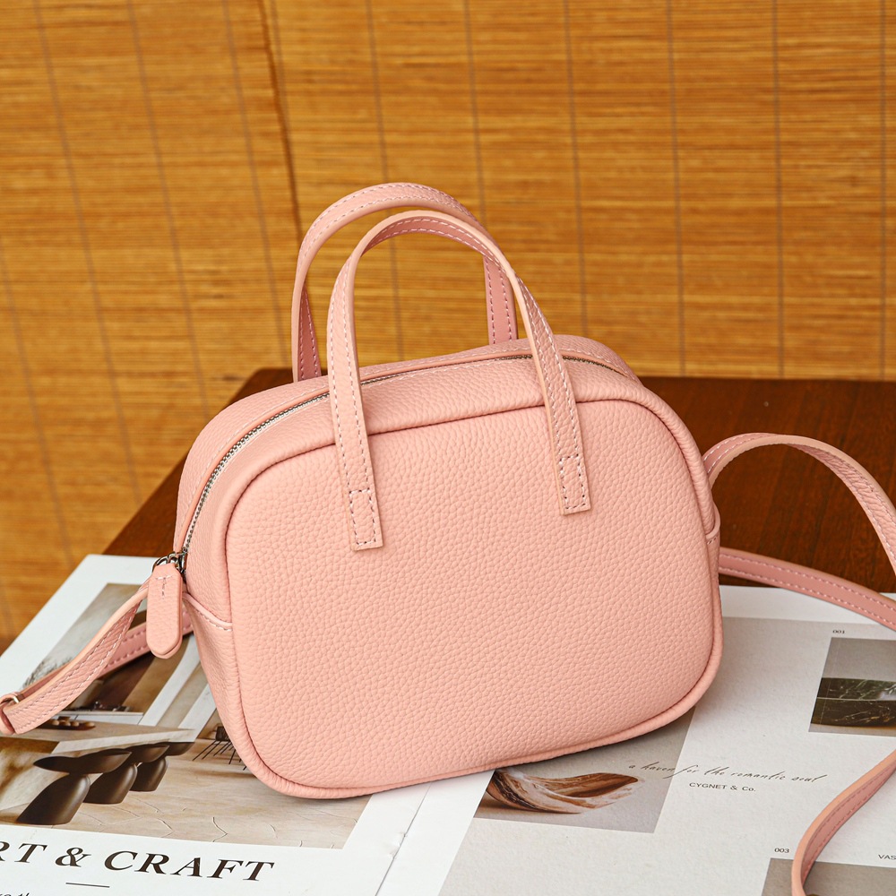 Luxury Fashion Genuine Leather Bowling Bag for Women - New Versatile TOGO Top Grain Cowhide Handbag for Commuting and Crossbody - Thumbnail 3
