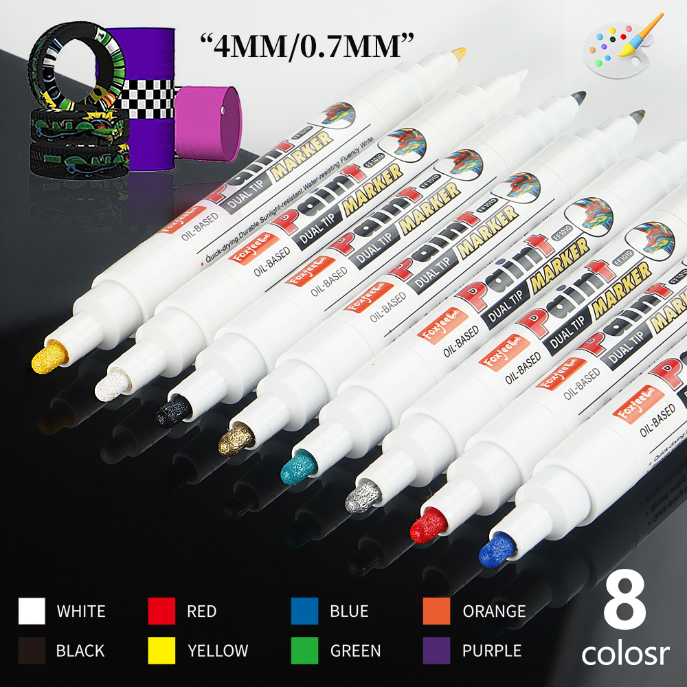 Bolígrafo de pintura de doble cabezal de color de venta caliente transfronterizo, bolígrafo de pintura impermeable para neumáticos de automóvil, marcador aceitoso que no se desvanece