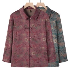 中老年人春秋装女妈妈新款大码衬衫开衫外套奶奶装洋气老太太衣服