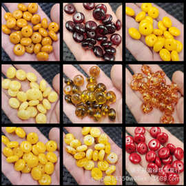 血泊玉钱扣散珠鸡油黄蜜蜡算盘珠手链手链项链隔片珠diy饰品配件