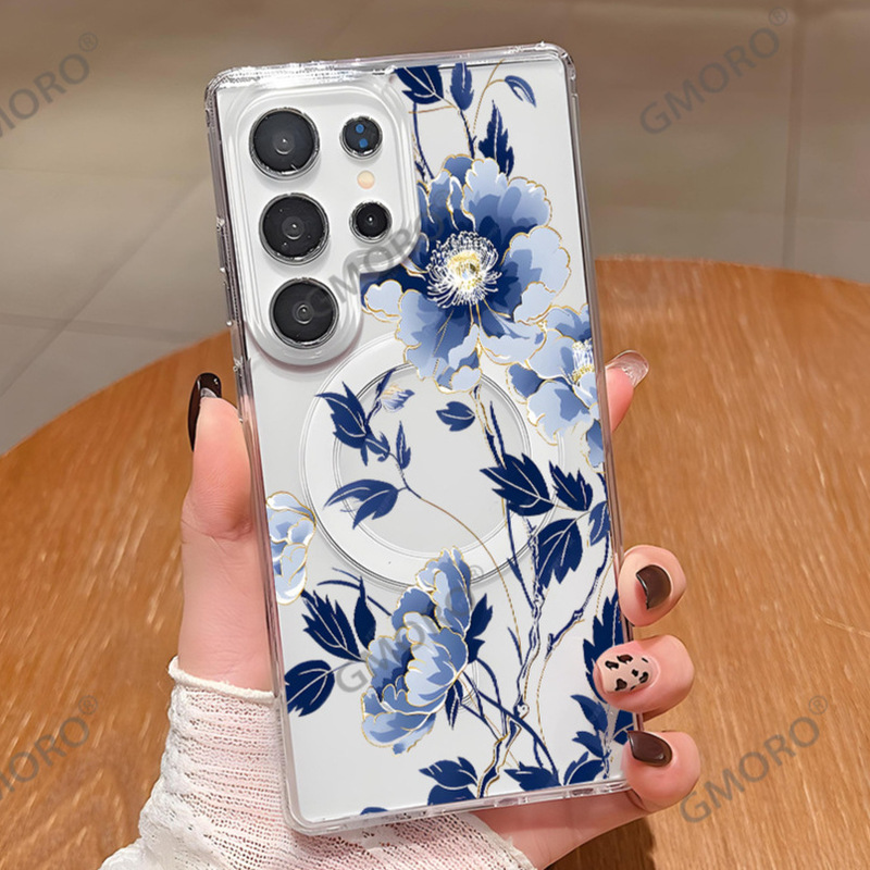 Suitable for Samsung S25U Transparent Protective Case S24 Mobile Phone Case Magsafe Magnetic Acrylic S23 High-End Female