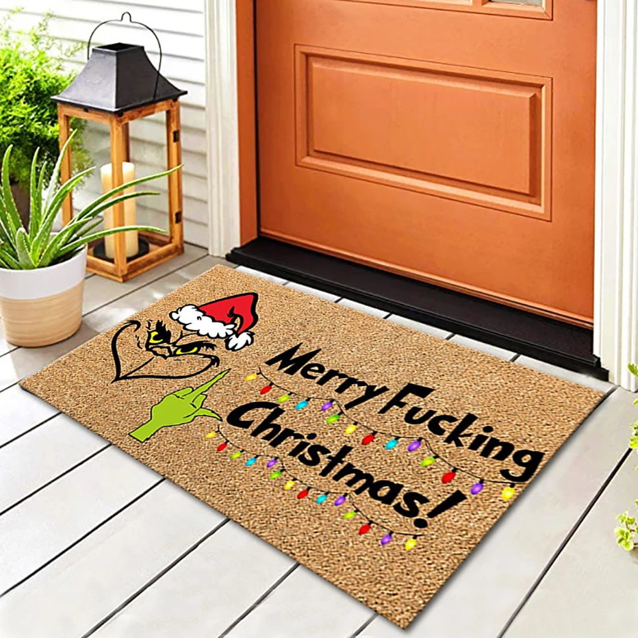 Nueva alfombra de puerta Grinch de Navidad Estera decorativa de Nochebuena Alfombra de piso de la generación del pelo del Amazonas Alfombra de piso