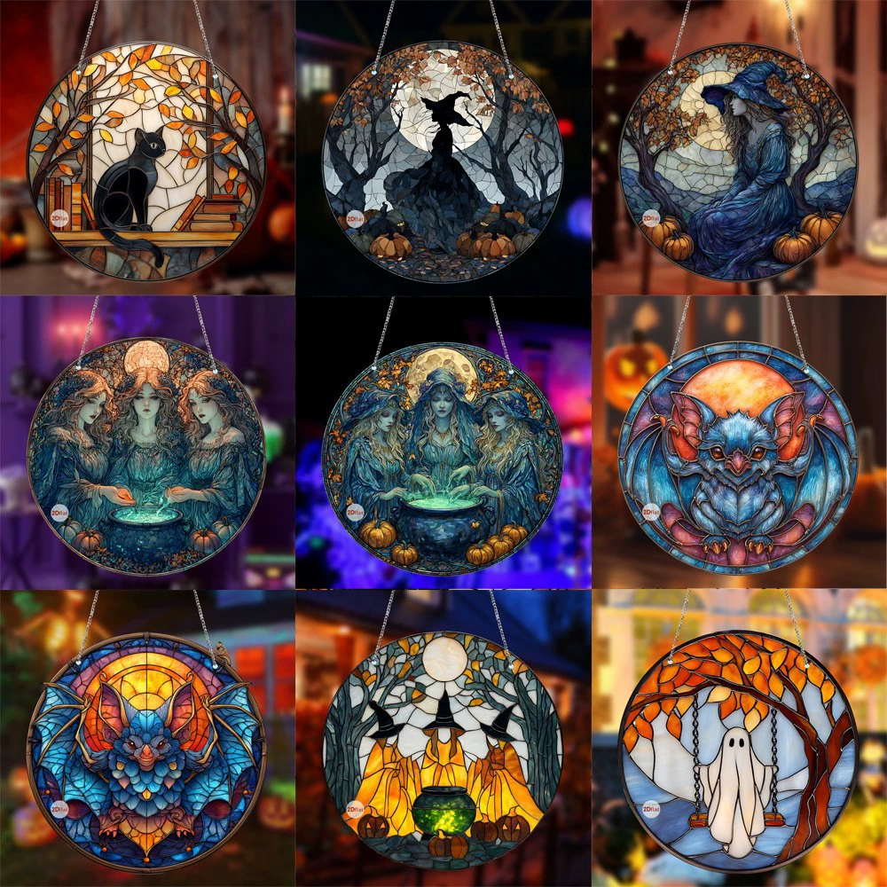 Кросс-бордерный классический черный кот ведьма летучая мышь акриловый диск для подвешивания на дверь и окно спальни, декор для создания праздничной атмосферы
