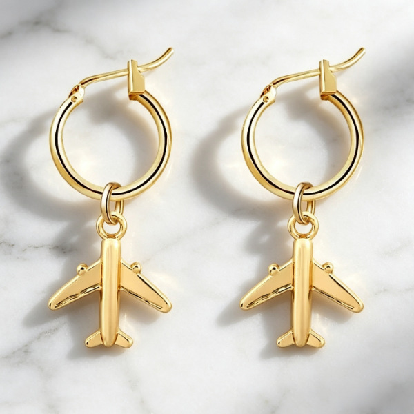 New Fashionable Gold Small Airplane Pendant Earrings Simple and Unique Solid Color Earrings Cross-Border Accessories