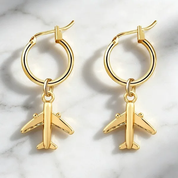 New Fashionable Gold Small Airplane Pendant Earrings Simple and Unique Solid Color Earrings Cross-Border Accessories