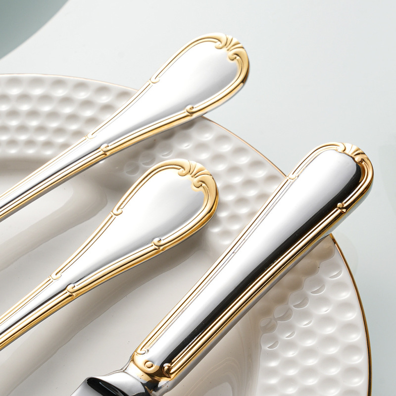 304ステンレス高級レストランホテルの局部金メッキ辺西食器精品ナイフスプーンフォークスプーン|undefined