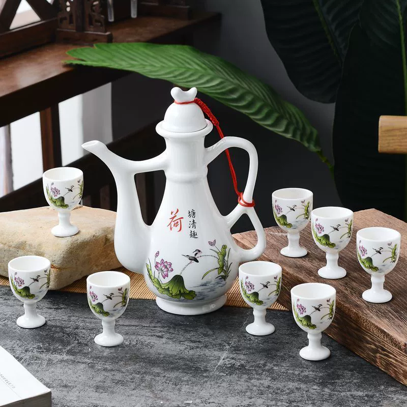 Керамический винный набор оптом, 0.4kg винных горшков, 3-х предметный бокал, маленький бокал для вина, чашка для вина, старомодный ностальгический винный горшок в китайском стиле