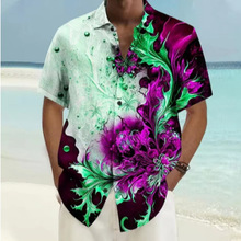 时尚五颜六色的男士衬衫户外街道短袖顶部激光印花图案