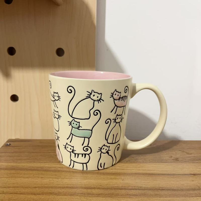 セラミック下絵色手描きかわいい猫マグドリンクカップ朝食カップオートミールカップカップルマイクロオーバーフロー|undefined