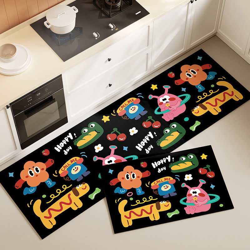 Cartoon Dopamine Kitchen Floor Mat, Water-Absorbent, Non-Slip Diatom Mud Floor Mat, Wear-Resistant, Dirt-Resistant, Easy-Care Floor Mat, in Stock