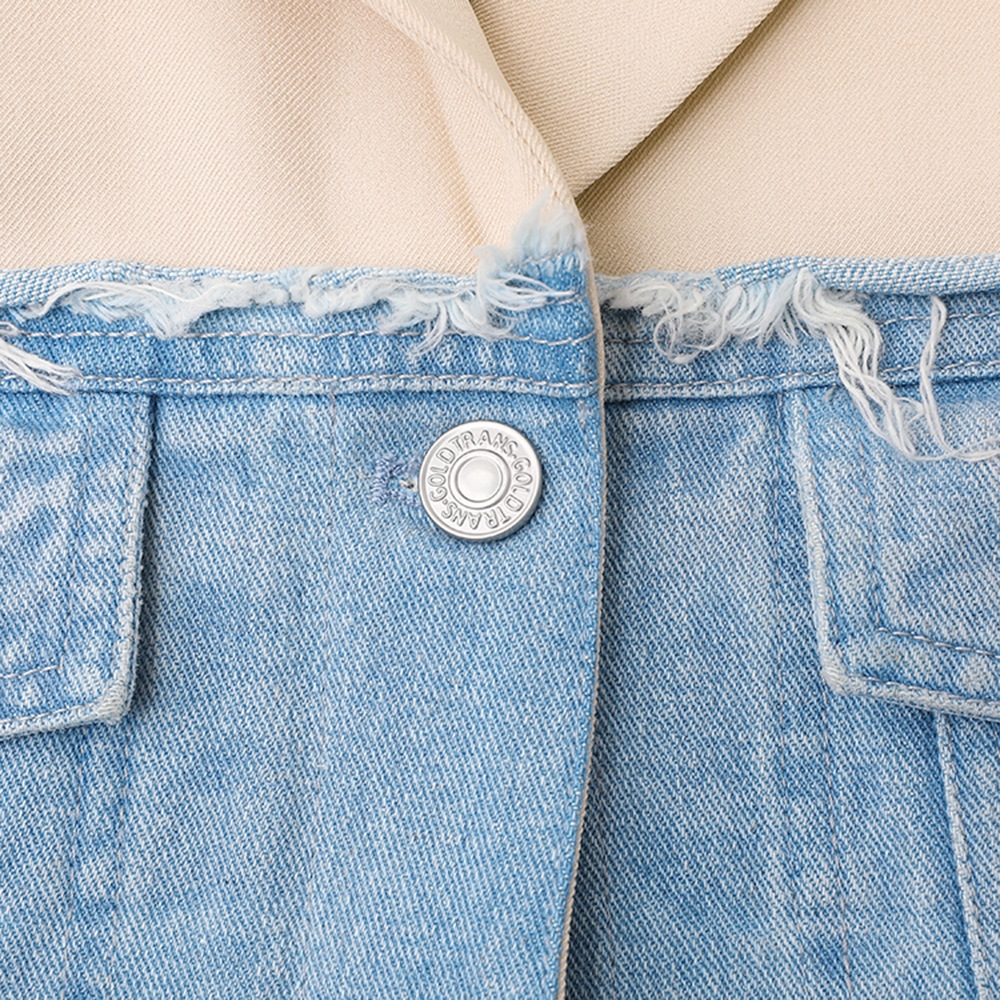 Damenbekleidung Nischentemperament Denim Patchwork langer Mantel Frühling und Herbst neuer Retro Kontrastfarbe einreihiger Trenchcoat_voghion.com