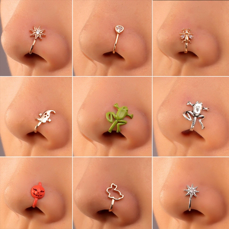 Клипса для носа с перфорацией, ретро бронза с цирконием, регулируемая накладка для носа, европейский стиль