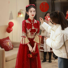 新中式旗袍敬酒服新娘2024新款红色结婚订婚礼服平时可穿连衣裙女