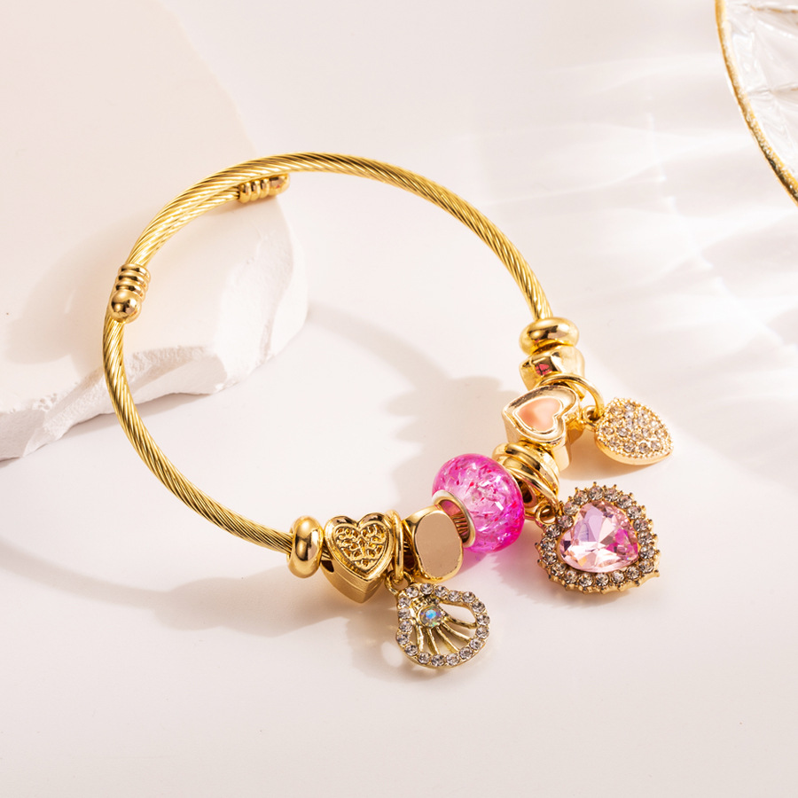 Pandora oro titanio acero inoxidable pulsera DIY de las mujeres de moda de alto grado rhinestone amor abeja colgante pulsera
