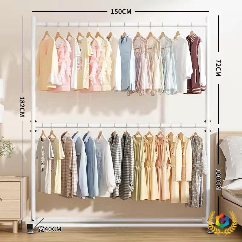 网红双层加轮晾衣架落地立式晾衣杆家用挂衣架室内阳台衣架可移动