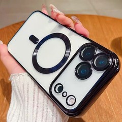 iPhone17Pro携帯電話ケース、磁気電気メッキ透明、レンズフィルム付きApple 16eオールインクルーシブ保護カバーに適しています。
