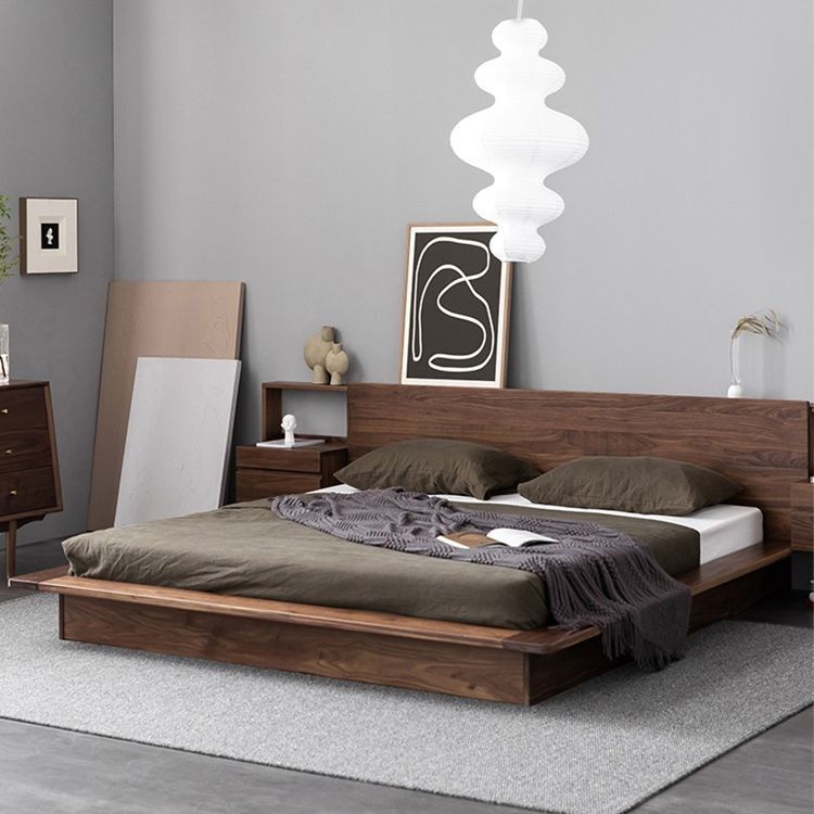 Japanese-Style Solid Wood Tatami Bed, Simple Modern Master Bedroom Wedding Bed, Nordic Black Walnut Oak Log Bed