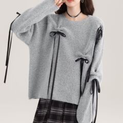 蝴蝶结毛衣女秋冬外穿2025新款慵懒宽松设计感小众软糯针织衫上衣