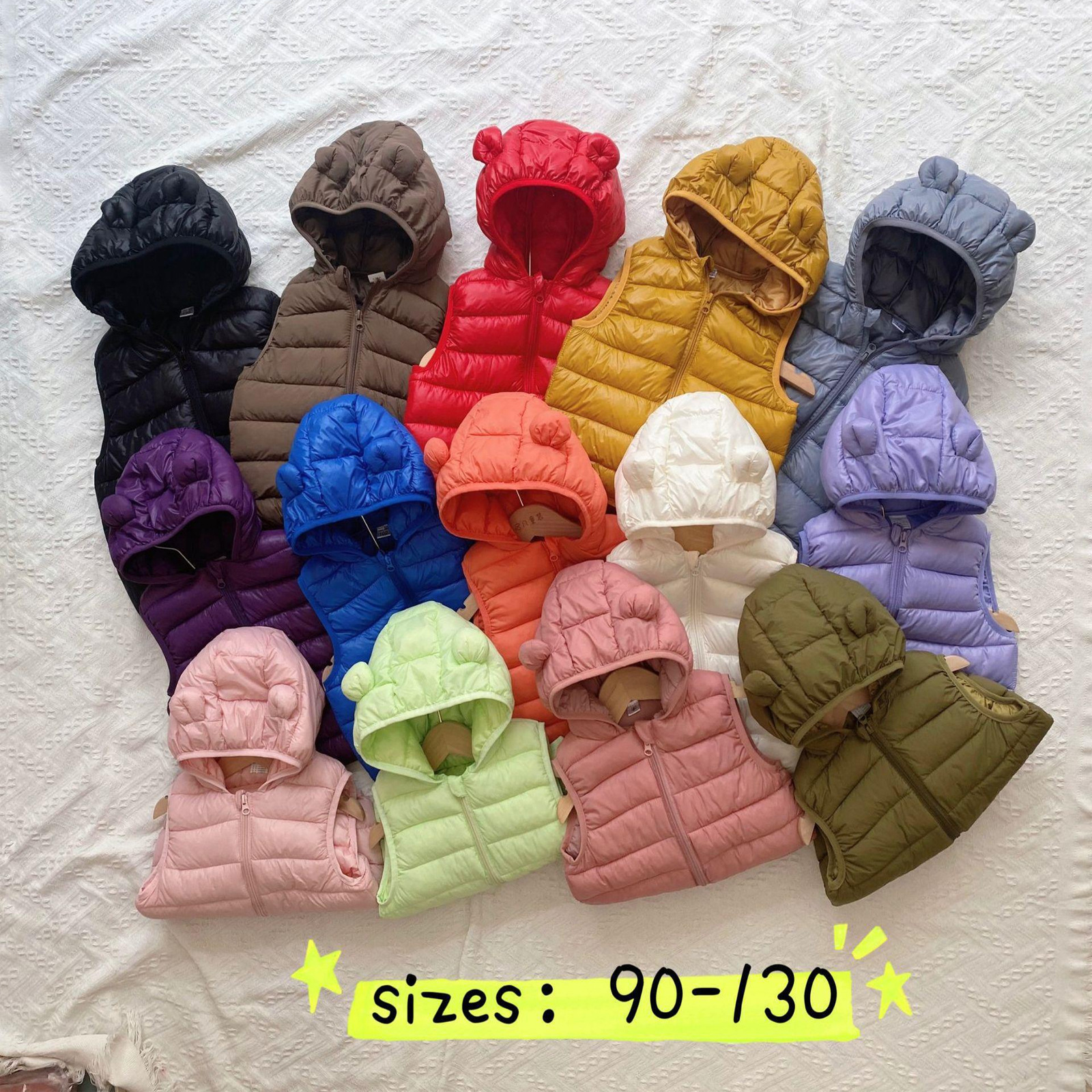 Chaleco de algodón con capuchón de color sólido chaleco de algodón de pluma para niños y niñas lindos y delgados hombros primavera y otoño caliente dentro y fuera