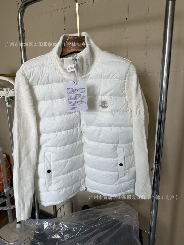 2025新款正确版M家针织开衫拼接连帽羽绒服 情侣款白鸭绒休闲外套|undefined
