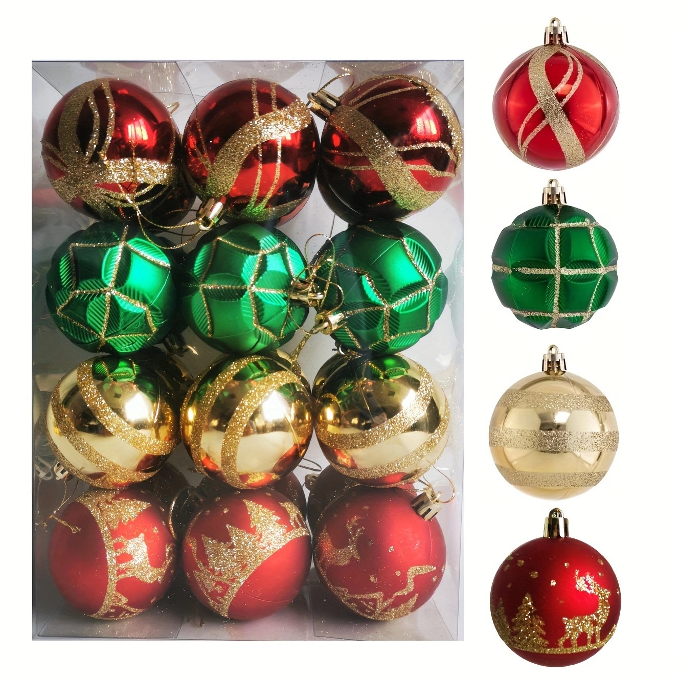 Bolas de decoración de plástico de Navidad en stock 6CM set 24 rojo y verde oro Navidad decoración colgante de árbol de Navidad