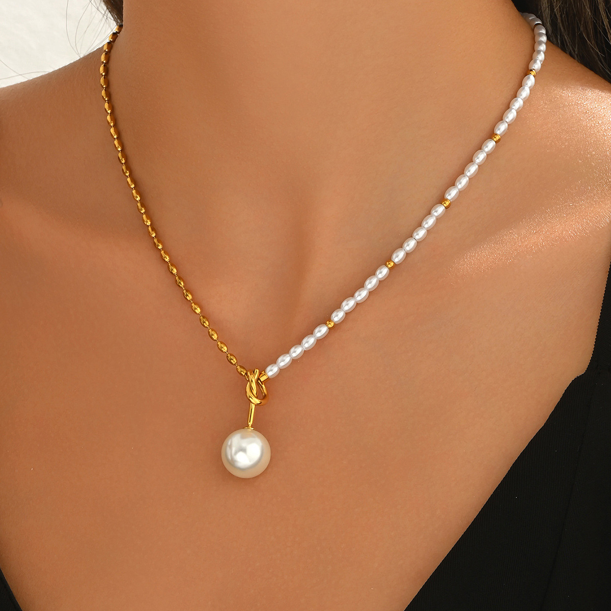 Girocollo da donna in stile retrò francese con perle di vetro_voghion.com