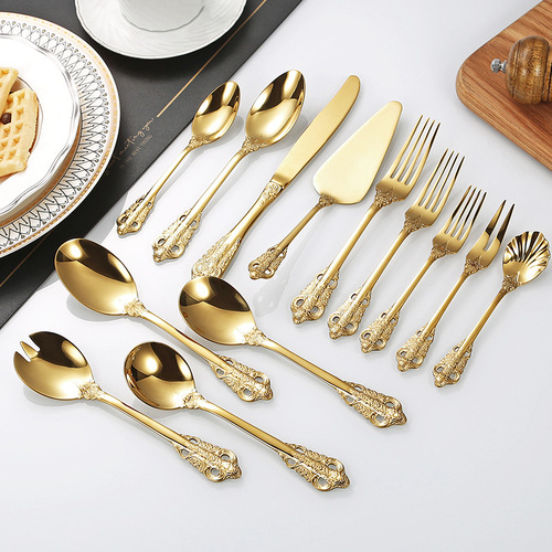 Palace series 304 stainless steel knife, fork and spoon, retro royal tableware, high-end spoon and fork, salad serving spoon and fork