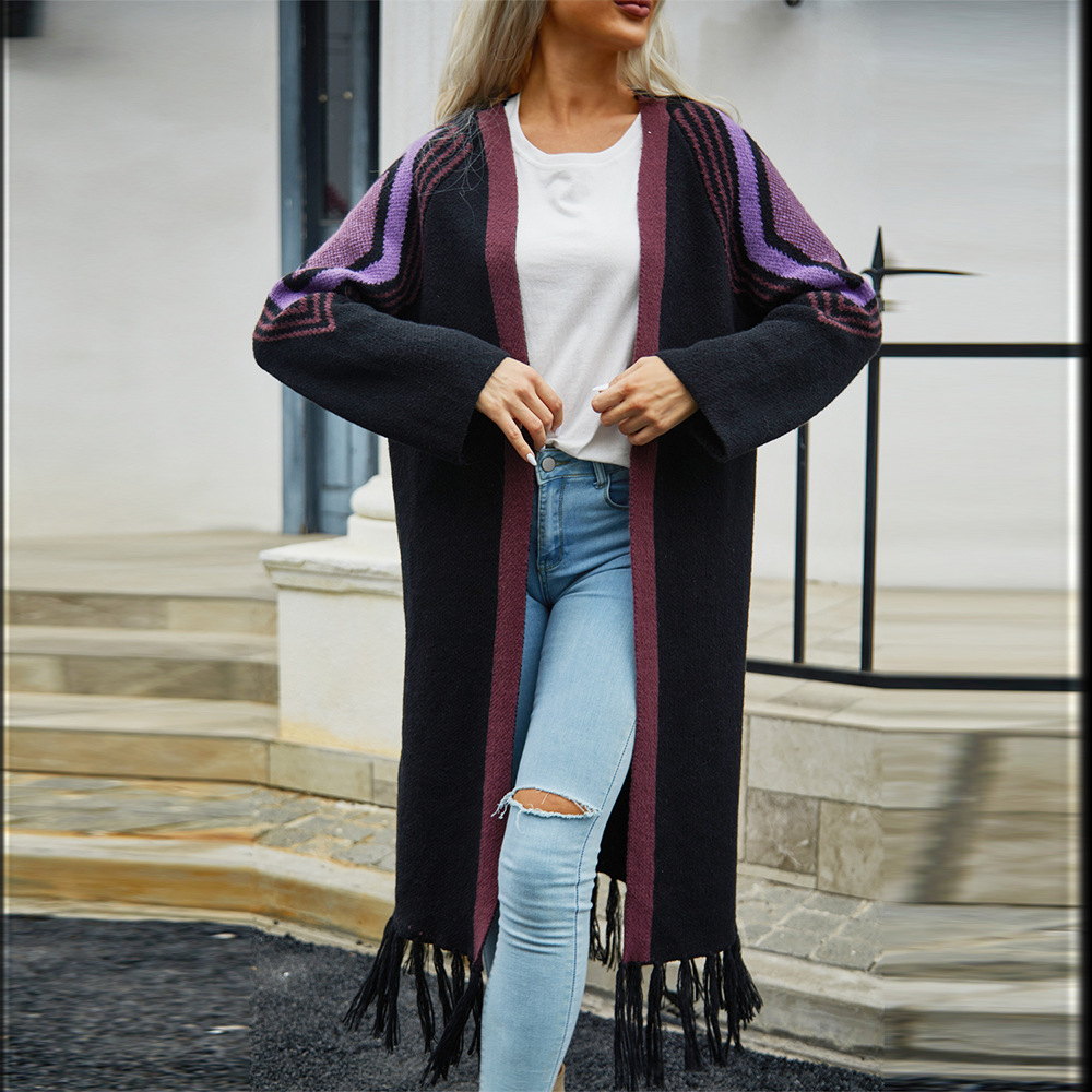 Women's long tassel sweater knitted fashion cardigan coat women_voghion.com