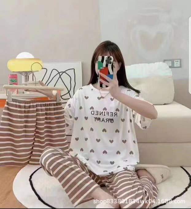 Pijamas transfronterizos de leche de verano pantalones de manga corta tres piezas de dibujos animados lindos ropa de hogar de comercio exterior de labu