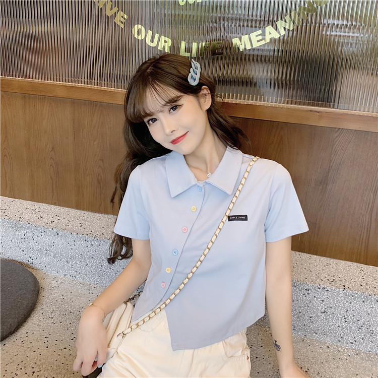 Women's T-shirt Short Sleeve T-Shirts Patchwork Button Simple Style Solid Color display picture 12