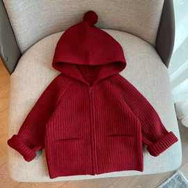 男女童装毛衣针织开衫秋冬款连帽中小童儿童洋气外套宝宝秋冬童装