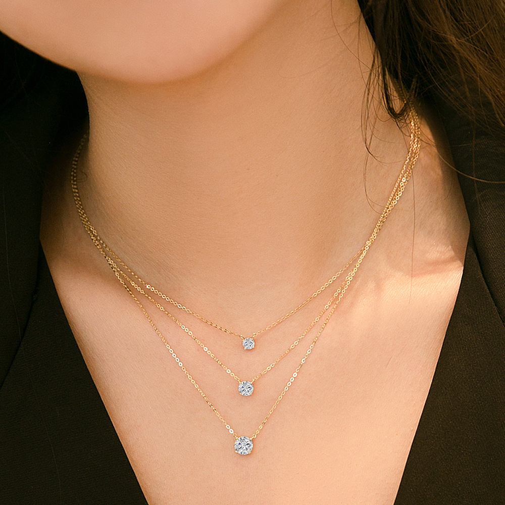 Geometric Pattern 925 Sterling Silver Zircon Cable Chain Plating Geometric Pendant Necklace